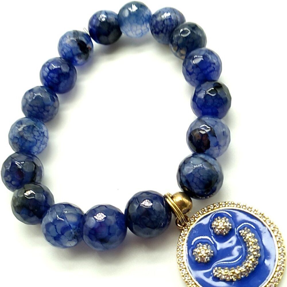 Faceted Sodalite Stretch Bracelet Blue Smiley